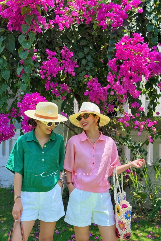 Áo sơ mi nút bọc tay liền Linen tưng premium Cói Design