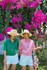 Áo sơ mi nút bọc tay liền Linen tưng premium Cói Design