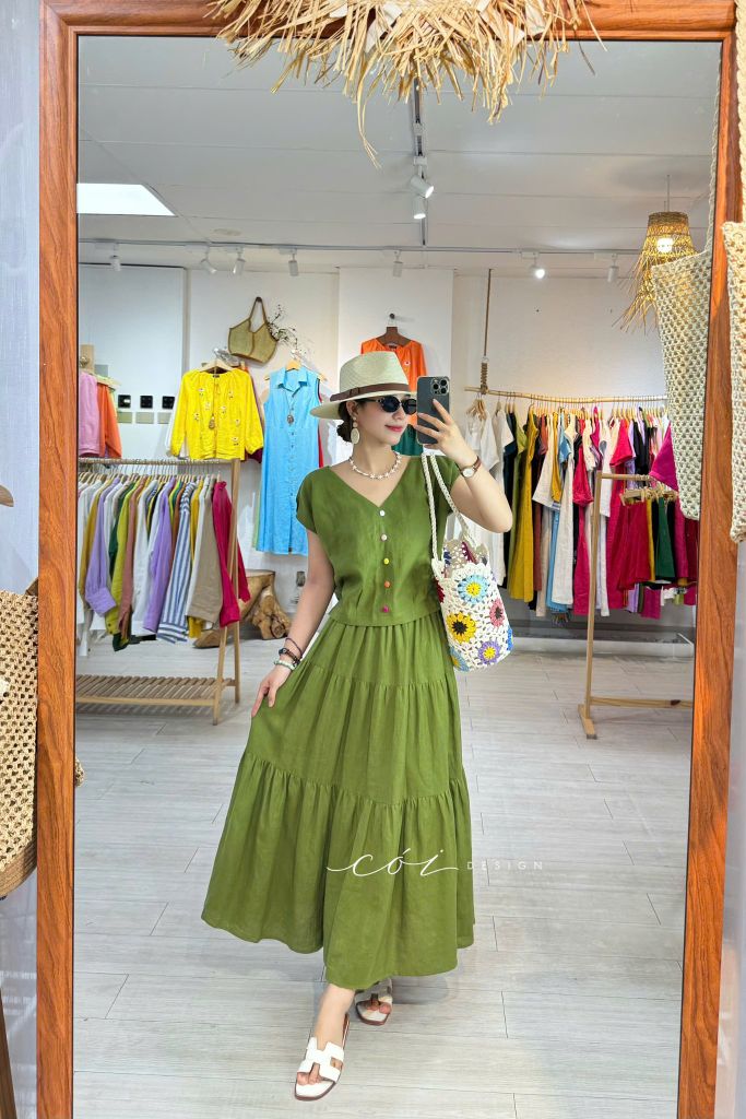 Áo tay xếp lưng đan dây chéo linen tưng premium Cói Design