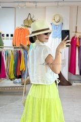 Áo Thêu hoa cổ sơ mi phối dây linen tưng premium Cói