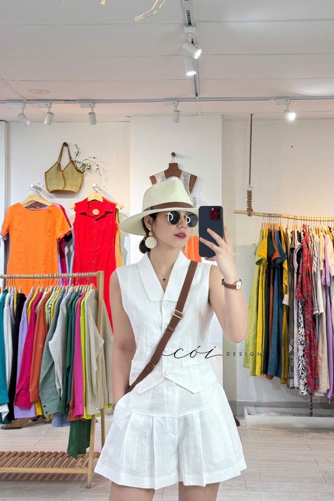 Quần short xếp ly form váy linen tưng premium Cói Design