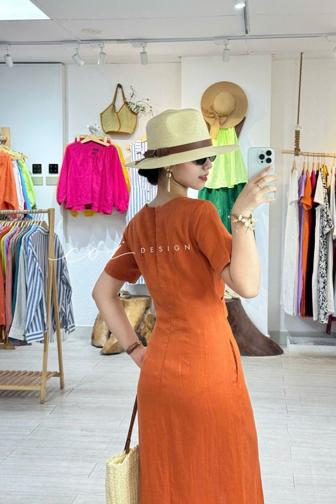 Đầm chéo eo linen tưng premium Cói Design