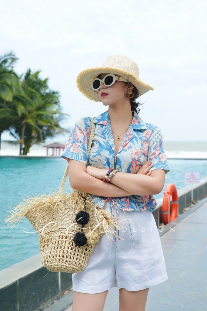 Áo danton thắt nơ linen tưng premium Cói Design