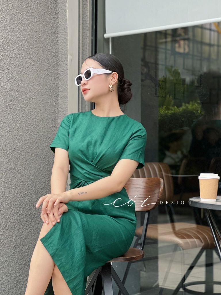 Đầm chéo eo linen tưng premium Cói Design