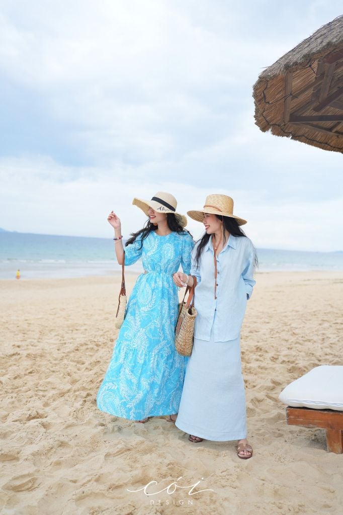 Đầm khoét eo tay phồng Linen tưng premium Cói Design