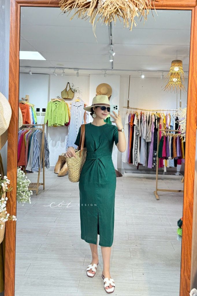 Đầm chéo eo linen tưng premium Cói Design