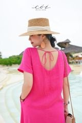 Đầm suông cổ tròn đan dây lưng Linen tưng premium Cói Design