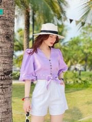 Áo croptop tay bí phối dây linen Cói Design