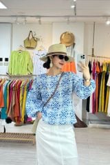 Áo tay phồng nút lưng linen hàn Cói Design