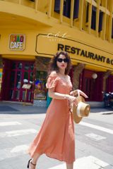 Đầm nút bọc bẹt vai Linen tưng premium Cói Design