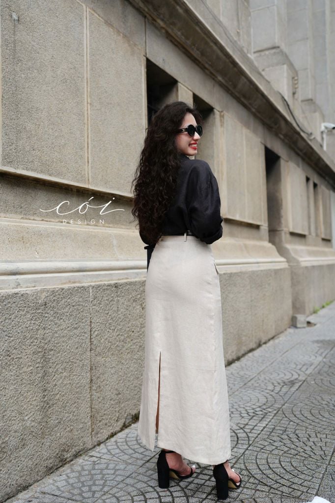 Chân váy 2 nắp túi Linen tưng premium Cói Design