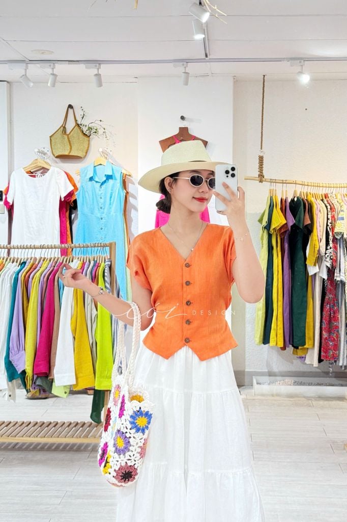 Áo gile tay xếp Linen tưng premium Cói Design