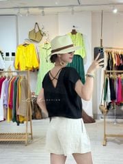 Áo tay xếp lưng đan dây chéo linen tưng premium Cói Design