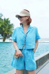 Áo danton thắt nơ linen tưng premium Cói Design