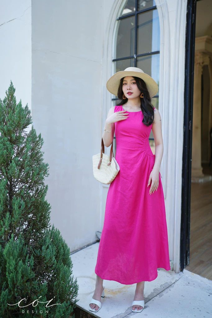 Đầm linen rút túi sát nách Cói Design