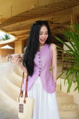 Áo gile vạt tròn 2 túi linen tưng premium Cói Design