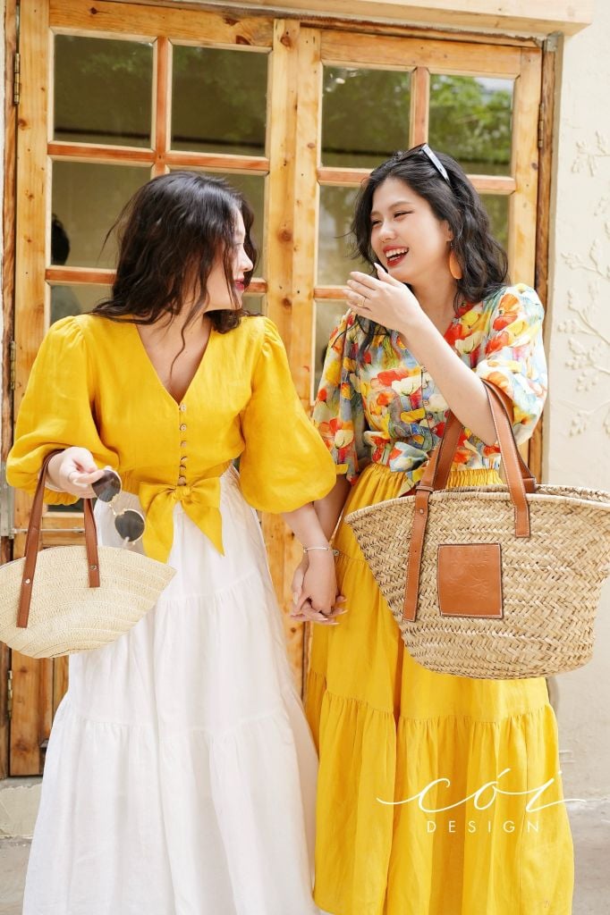 Áo croptop tay bí phối dây linen Cói Design