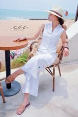 Quần suông nút bọc màu Linen tưng premium Cói Design