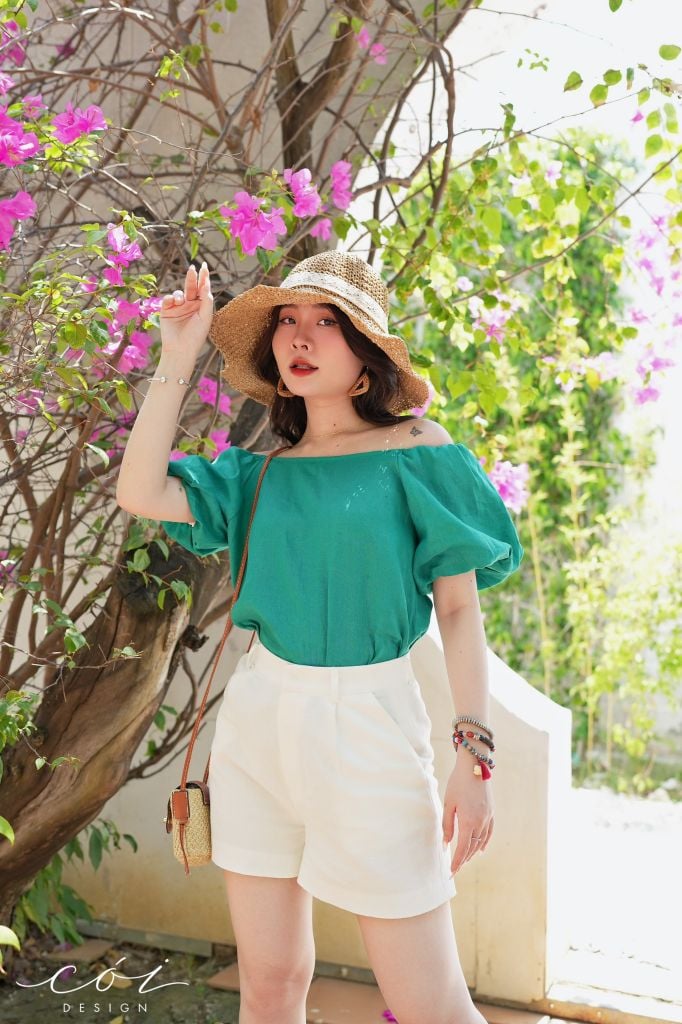 Áo tay bí bẹt vai Linen tưng premium Cói Design