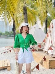 Áo croptop tay bí phối dây linen Cói Design