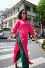 Set áo dài thêu tay Song Hoa Linen kèm quần suông Cói Design