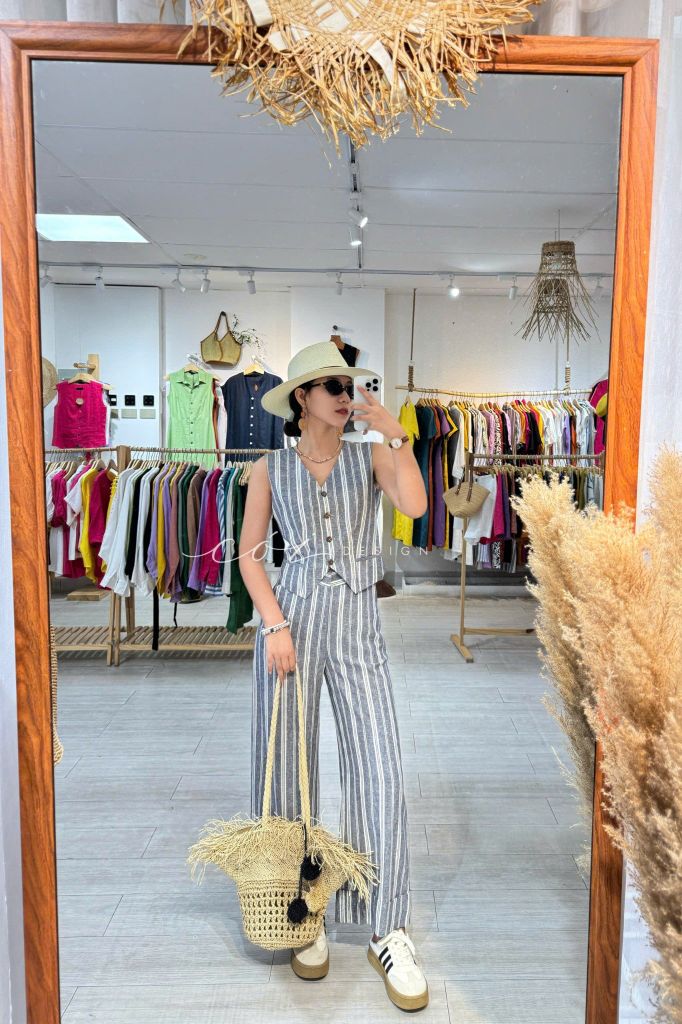Áo Gile nút dừa Linen tưng Cói Design