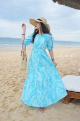 Đầm khoét eo tay phồng Linen tưng premium Cói Design