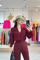 Áo lụa cổ tim tay phồng nút bọc Cói Design
