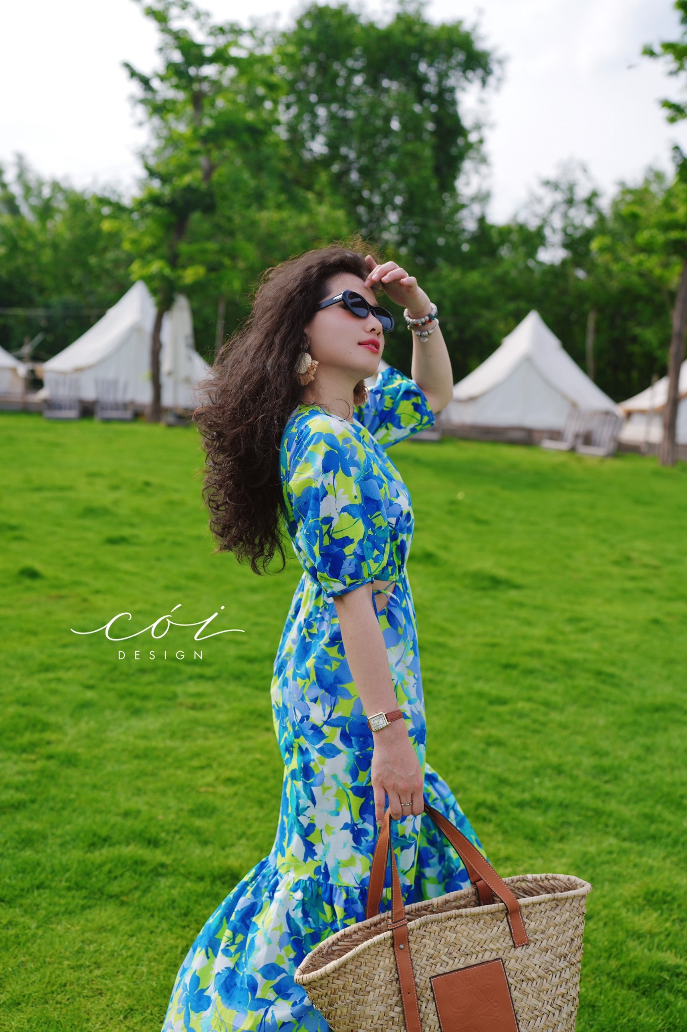 Đầm khoét eo tay phồng cotton hàn Cói Design