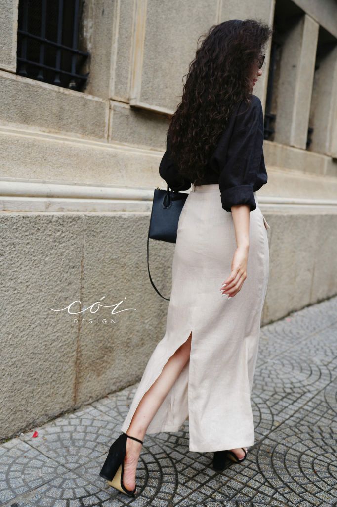 Chân váy 2 nắp túi Linen tưng premium Cói Design