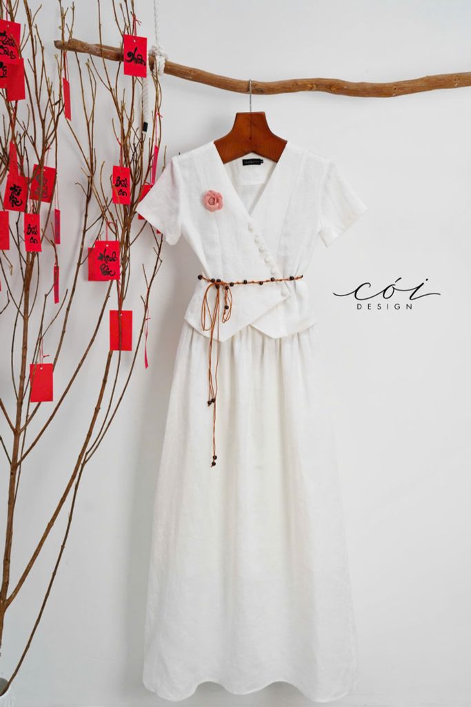 Áo gile xéo nút tay ngắn linen tưng premium Cói Design