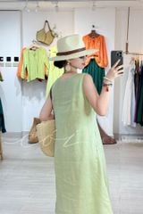 Đầm xẻ tà nút bọc màu Linen tưng Cói Design