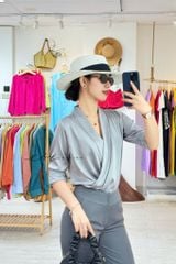 Áo sơ mi lụa đắp chéo Cói Design