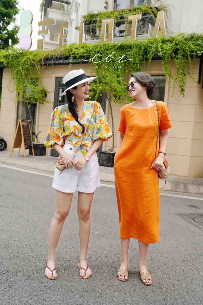 Áo croptop tay bí phối dây linen Cói Design