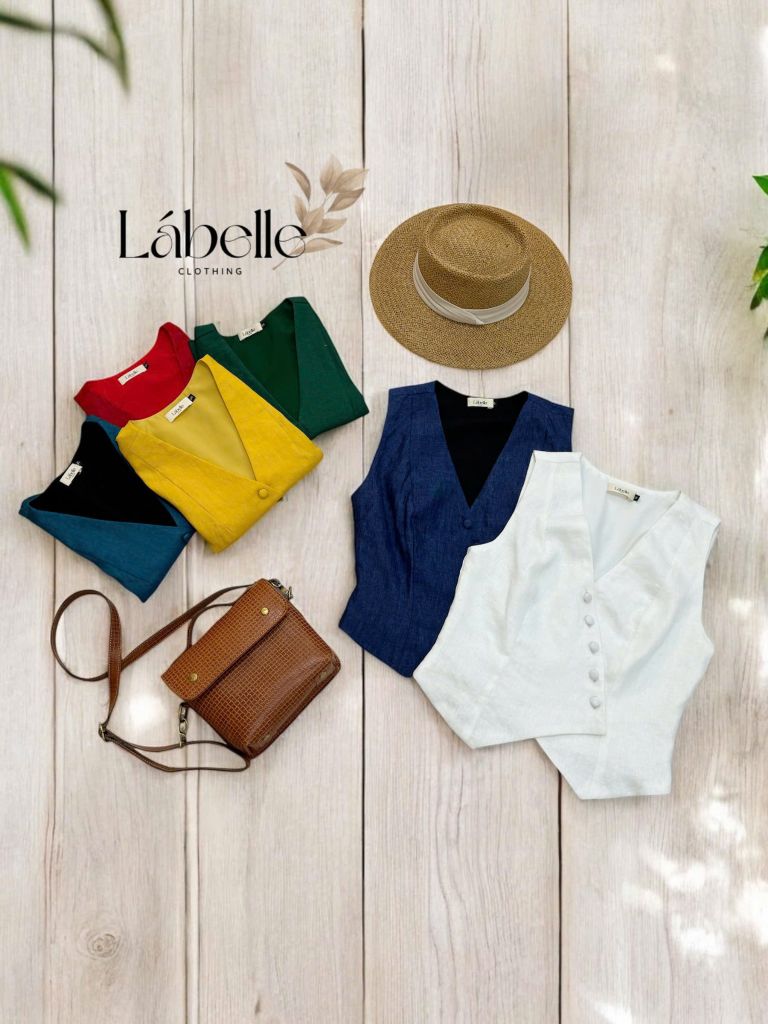 Áo gile nút bọc Linen tưng premium Cói Design
