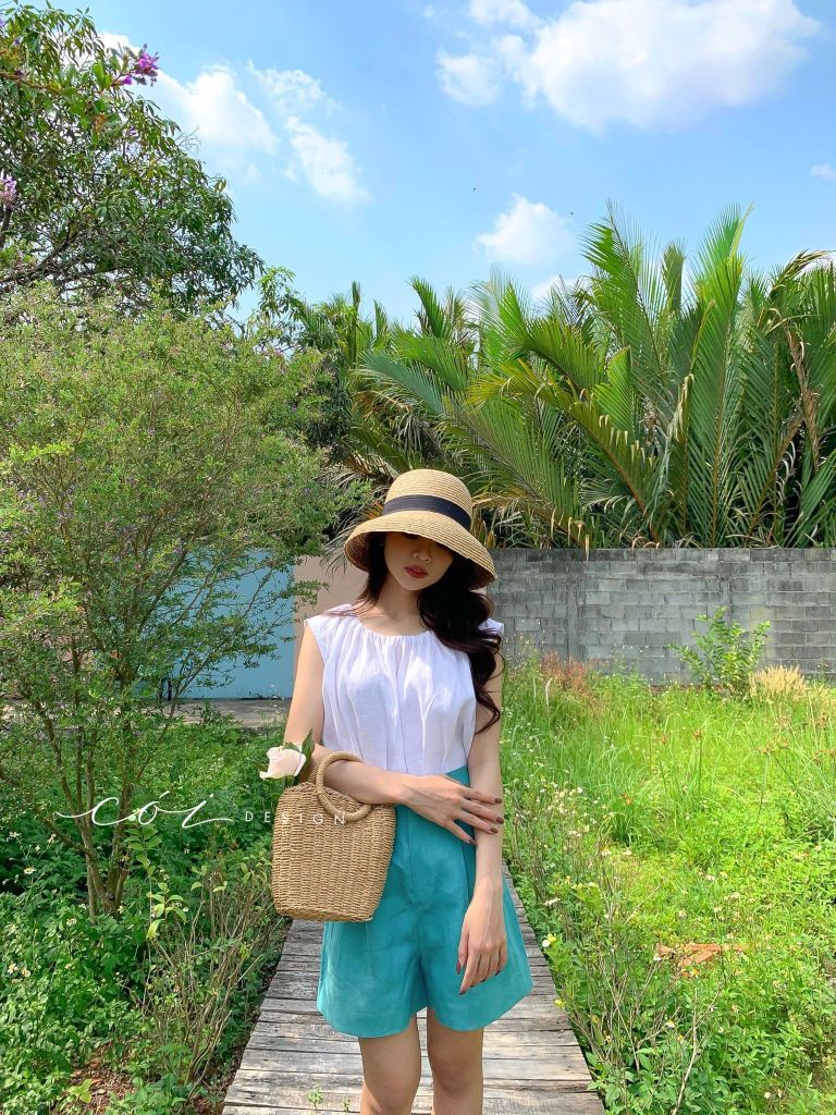Áo cổ xếp nhún sát nách linen Cói Design
