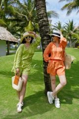 Áo cổ tim xếp nhún tay phồng Linen tưng premium Cói Design