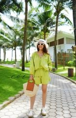 Áo cổ tim xếp nhún tay phồng Linen tưng premium Cói Design