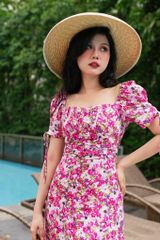 Đầm nhún ngực xẻ tà linen hàn Cói Design