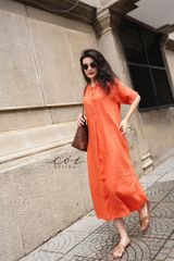 Đầm cổ trụ tay ngắn Linen tưng premium Cói Design