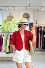 Áo croptop cổ vest thiết kế nơ Linen tưng premium Cói Design