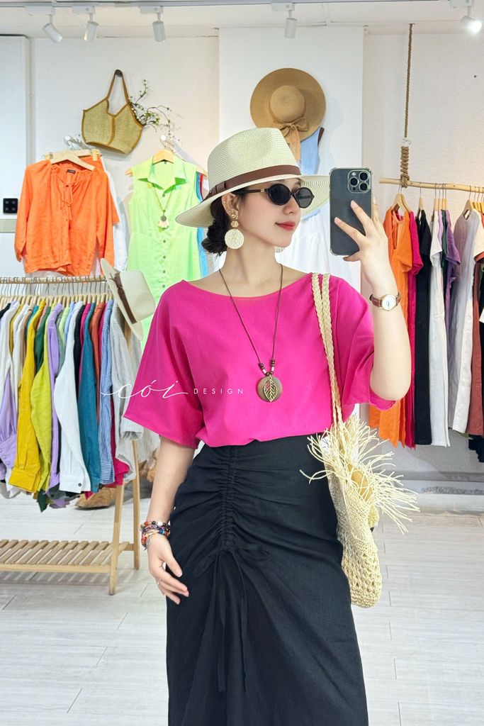 Chân váy rút dây linen tưng premium Cói Design