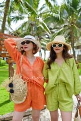 Quần short xếp ly lưng thun linen tưng premium Cói Design