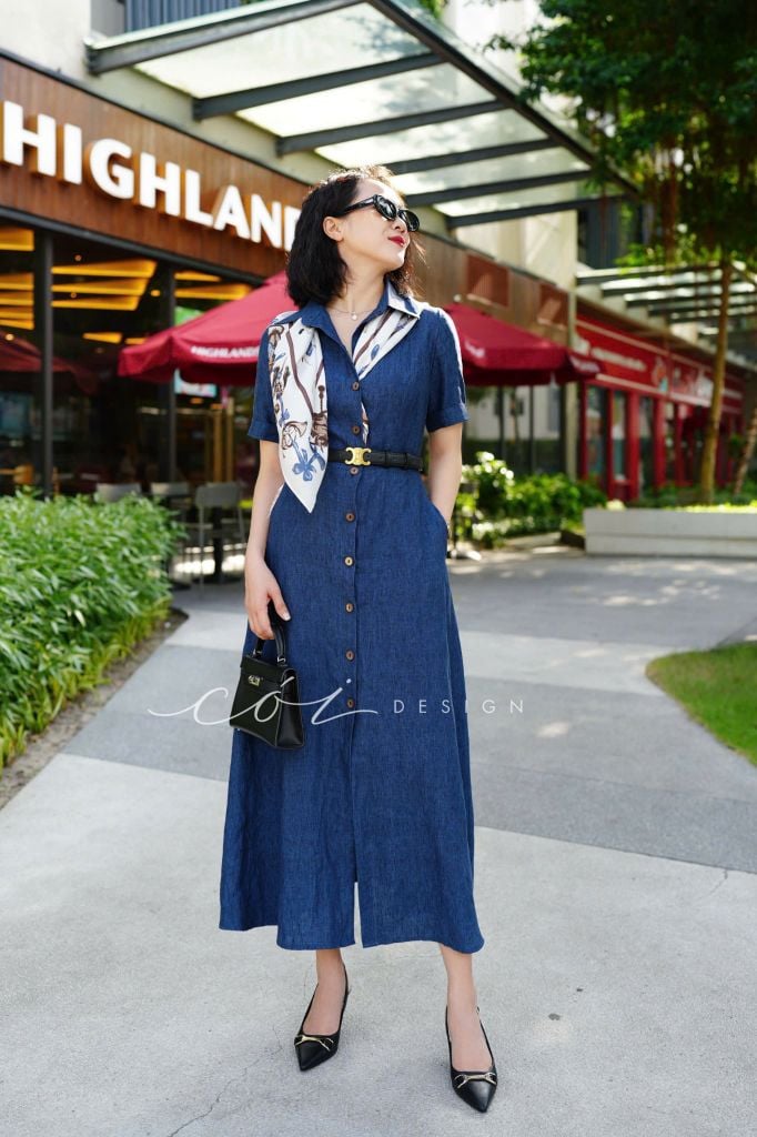 Đầm sơ mi tay ngắn Linen tưng premium Cói Design