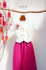 Áo cổ cánh én tay ngắn linen tưng Cói Desgin