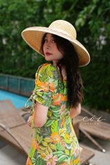 Đầm nhún ngực xẻ tà linen hàn Cói Design
