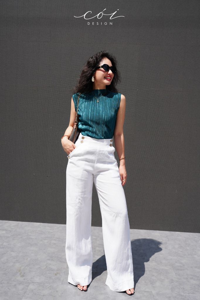 Quần suông phối nút linen tưng premium Cói Design