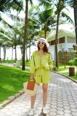 Áo cổ tim xếp nhún tay phồng Linen tưng premium Cói Design