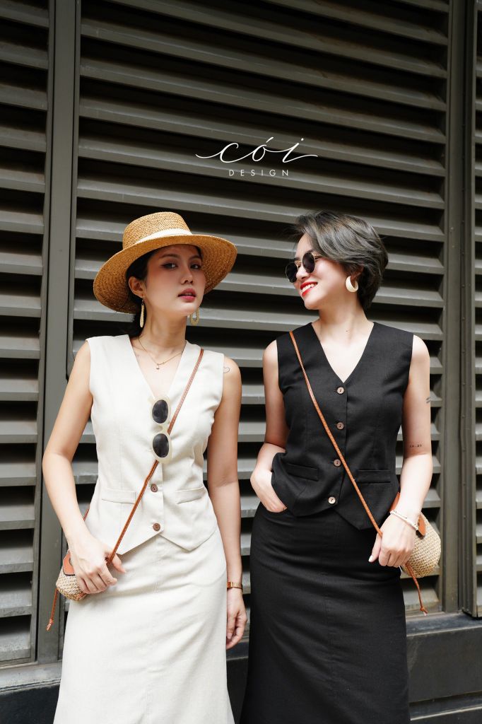 Set váy gile linen hàn Cói Design