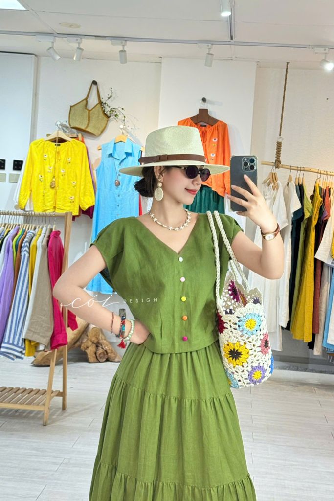 Áo tay xếp lưng đan dây chéo linen tưng premium Cói Design